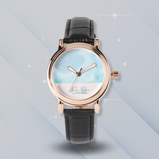 Modern blå skalvattensfärg armbandsur (Skapare uppladdad)