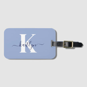 Modern blå skriptmonogram bagagebricka