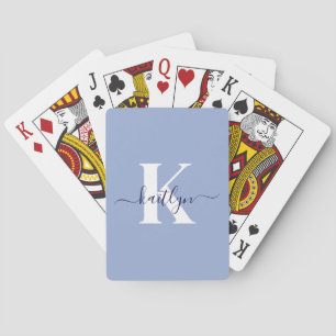 Modern blå skriptmonogram casinokort