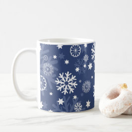 Modern blå snöflingor, julkaffe Mugg