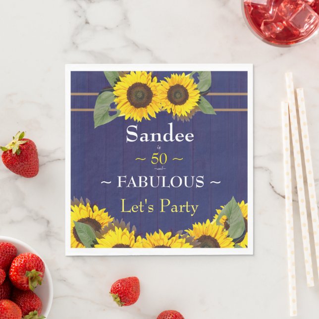 Modern blå solros, femtio födelsedag pappersservett (Insitu)