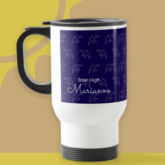 Modern blå Svälj Mönster Mugg (Swallow Mug)