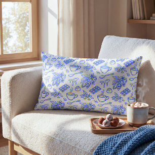 Modern Blå Toile Cacao och Chokladmönster Lumbarkudde