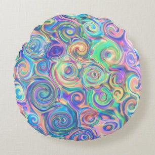 Modern blå tone Swirls Rund Kudde