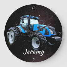 Modern blå traktor, rund klocka
