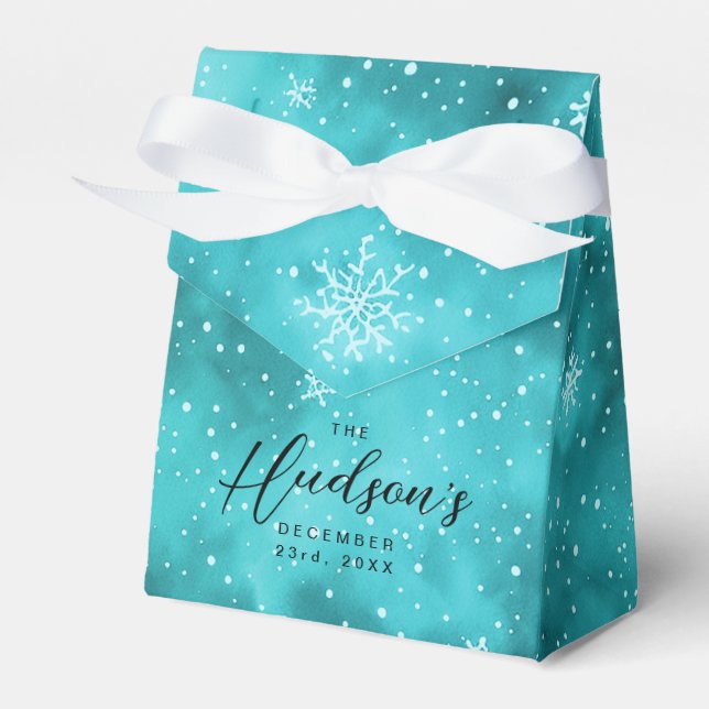 Modern blå turkos jul snöflingor fest presentaskar (Framsidan Sidan)