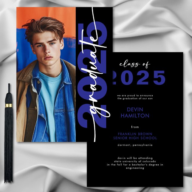 Modern blå typografi Grad-meddelande Inbjudningar (Modern Bold Blue Typography Grad Announcement)