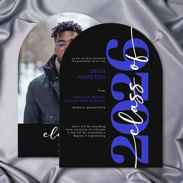 Modern blå typografi välvd examensannonsering inbjudningar (Modern Blue Typography Arch Grad Announcement)