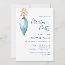 Modern blå vattenfärg Bauble jul Party Inbjudningar