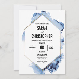 Modern blå vattenfärg med Guld Ram Inbjudningar