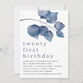 Modern blå vattenfärgsblomma tjugoförsta inbjudningar
