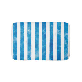 Modern blå vattenfärgsvit strimlad badrumsmatta