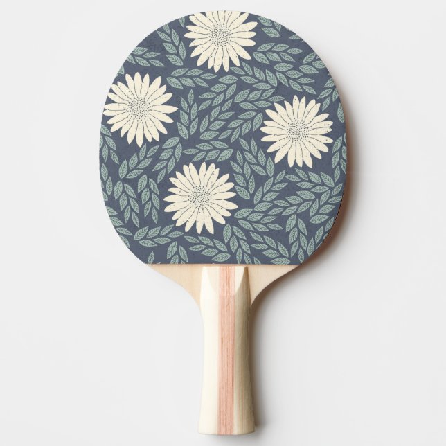 Modern Blå Vit Blommig Bladsmönster Pingisracket (Framsidan)