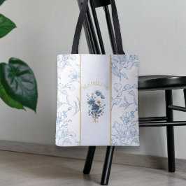 Modern blå vit Blommigt, bibelverse anpassat namn Tygkasse