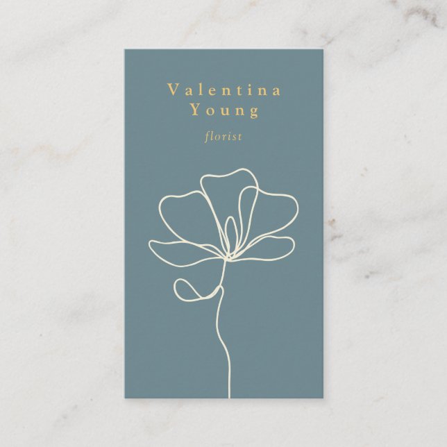 Modern blå vit konst blommigt teckning elegant visitkort (Framsida)
