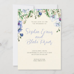 Modern Blå, Vit och Grön Blommig Gul Bröllopsinbju Inbjudningar