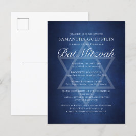 Modern Blå Vit Typografi Formell Bat Mitzvah Inbjudan Vykort