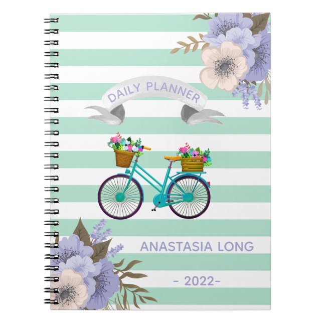 Modern Blåa blommor Bicycles - bärbar dator Anteckningsbok (Framsidan)