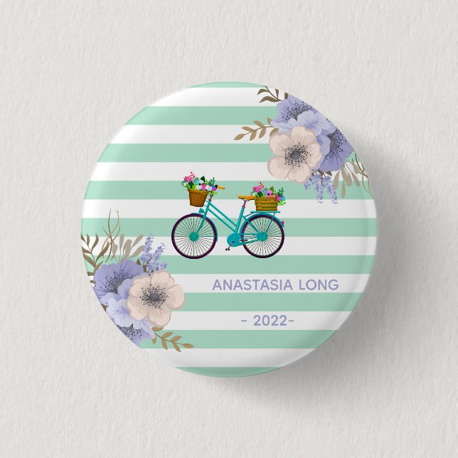 Modern Blåa blommor Bicycles Knapp (Framsida)