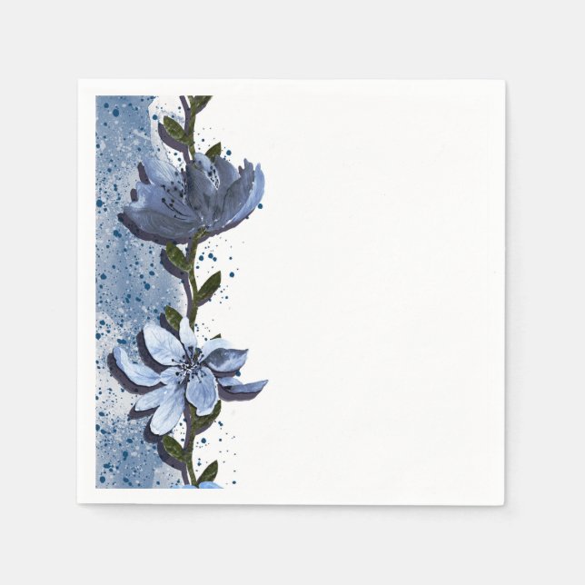Modern Blåa blommor Blommigt Watercolor Bröllop Pappersservett (Framsidan)