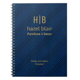 Modern blåa fyrkanter i Elegant Guld Monogram Anteckningsbok