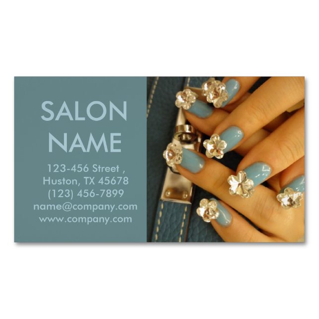 modern blåaktig salong för nagel mode magnetiska visitkort (Framsida)