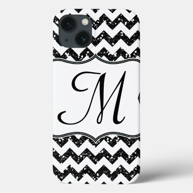 Modern Blac Glitt Chevron Girly Monogram IPAD Case (Baksida)