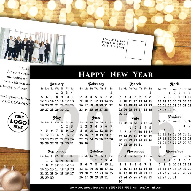 Modern Black 2025 Calendar Corporate Photo Simple Helg Vykort (Skapare uppladdad)