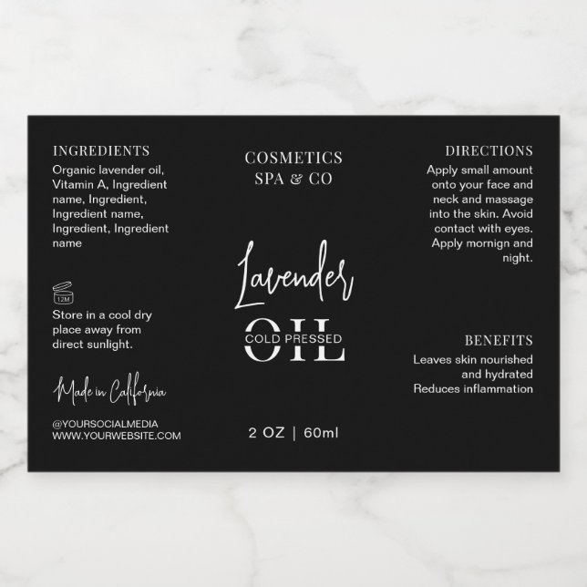 Modern Black 2 OZ Cosmetic Bottle Waterproof Label Mat Etiketter (Singel etikett)