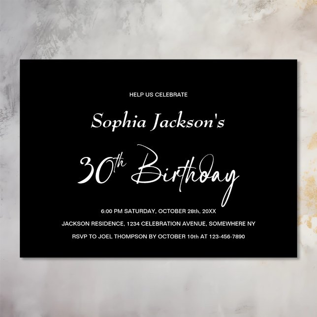 Modern Black 30års födelsedag Party Inbjudningar (Skapare uppladdad)