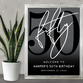 Modern Black 50th Birthday Party Welcome Sign Poster