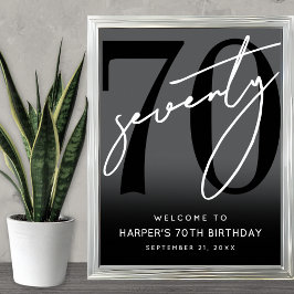 Modern Black 70th Birthday Party Welcome Sign Poster