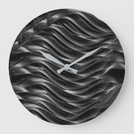 Modern Black Abstract Wave Wall Clock | Minimalist Stor Klocka