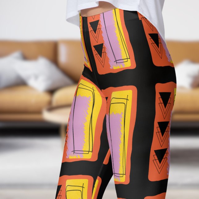 Modern Black Abstrakt Block Mönster Leggings (Abstract Block on Black)