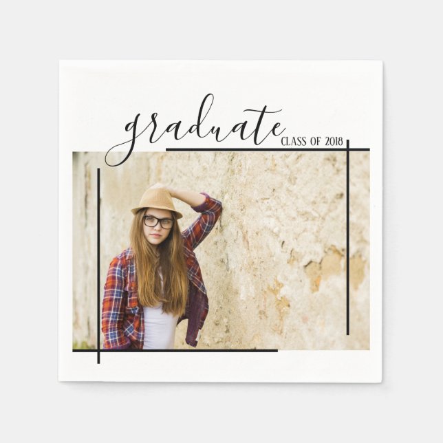 Modern Black Abstrakt Studenten Photo Napkins Pappersservett (Framsidan)