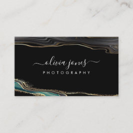 Modern Black Agate Guld Glitter Namnteckning skrip Visitkort