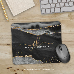 Modern Black Agate Guld Glitter-skript Monogram Musmatta