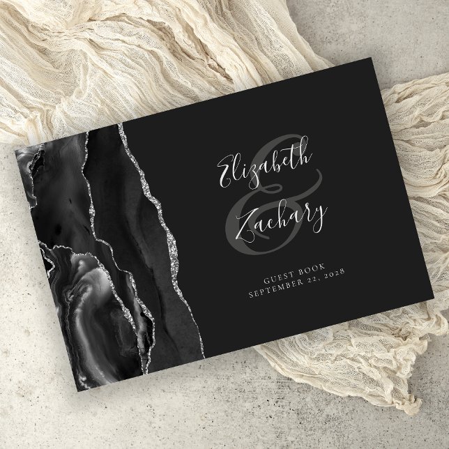Modern Black Agate Silver Mörk Gästböcker (Skapare uppladdad)