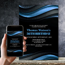 Modern Black and Blue Any Age Birthday Party Inbjudningar