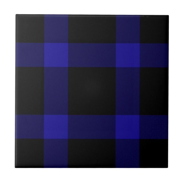 Modern Black and Blue Tartan Play Mönster Kakelplatta (Framsidan)