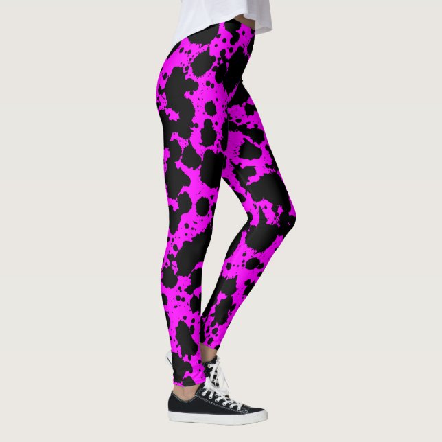 Modern Black and Bright Rosa Paint Splatters Funny Leggings (Höger)