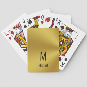 Modern Black and Brshed Guld Namn & Monogram Casinokort