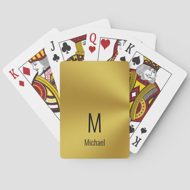 Modern Black and Brshed Guld Namn & Monogram Casinokort (Baksidan)
