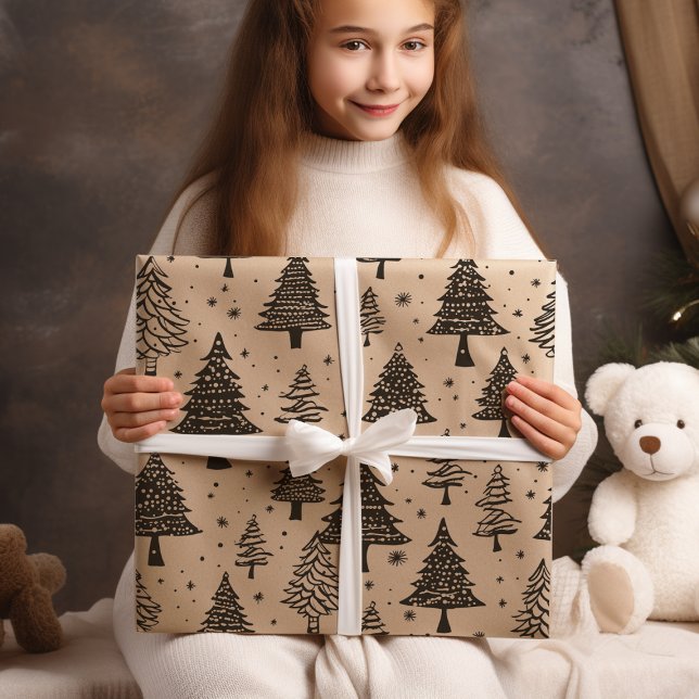 Modern Black and Cream Julgran Presentpapper (Skapare uppladdad)