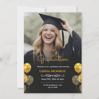 Modern Black and Gold Photo Graduation Party Inbjudningar