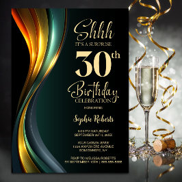 Modern Black and Gold Surprise 30th Birthday Party Inbjudningar