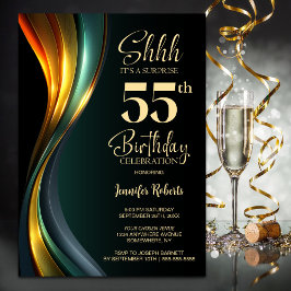 Modern Black and Gold Surprise 55th Birthday Party Inbjudningar