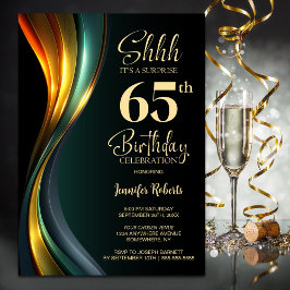 Modern Black and Gold Surprise 65th Birthday Party Inbjudningar