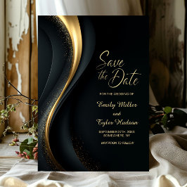 Modern Black and Gold Wedding Save the Date Inbjudningar