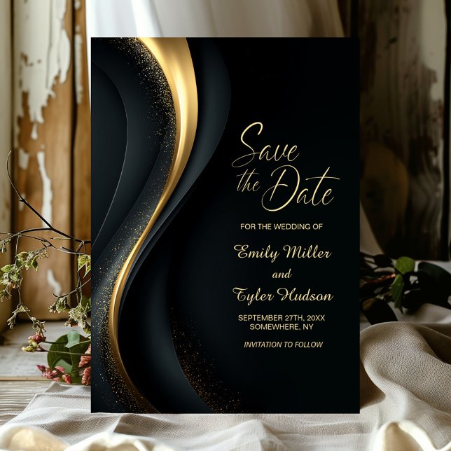 Modern Black and Gold Wedding Save the Date Inbjudningar (Skapare uppladdad)